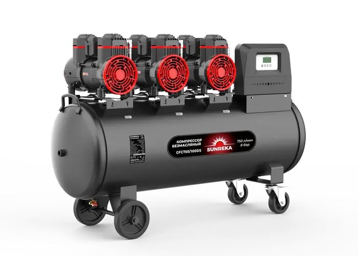 Поршневой безмасляный тихий компрессор SUNREKA GFC750/100DS