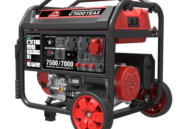 Бензиновый генератор 7,5 кВт Sunreka™ G7500TEAX 380 вольт, высокие пусковые токи, гильзованный двигатель, гарантия
